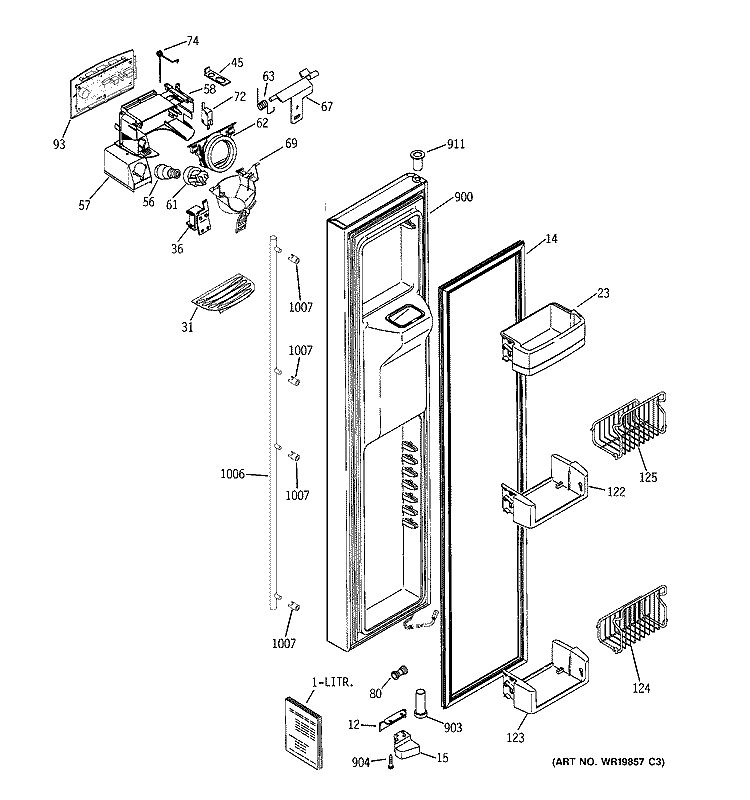 FREEZER DOOR Diagram and Parts List for ZCE23SGTCSS  General Electric Refrigerator