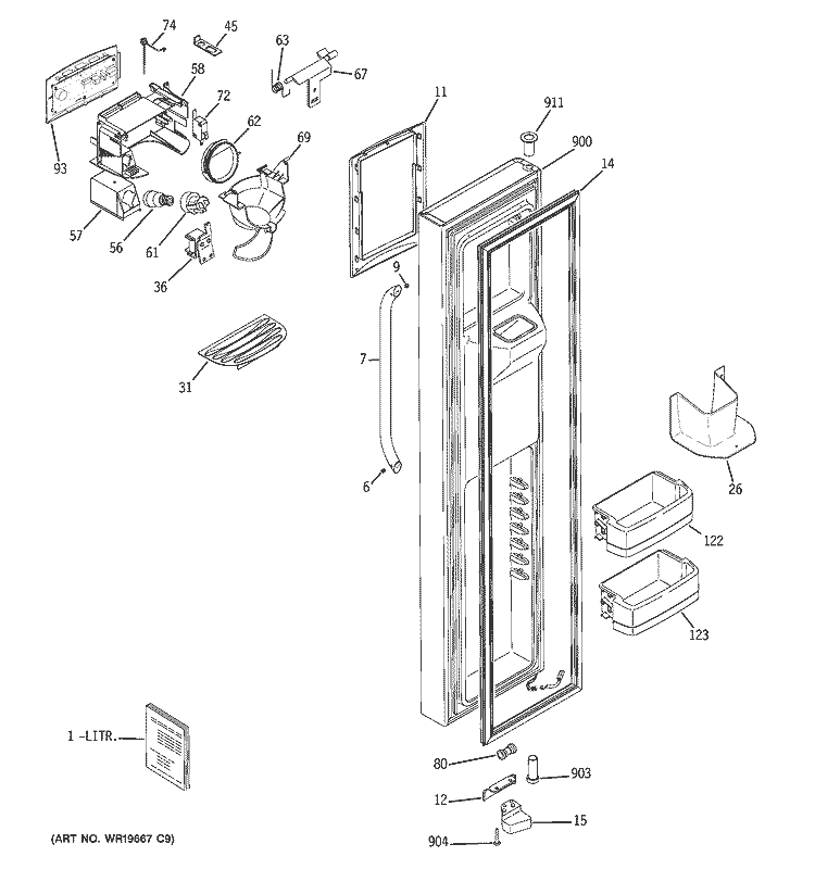 FREEZER DOOR Diagram and Parts List for DSS25MSSGSS  General Electric Refrigerator