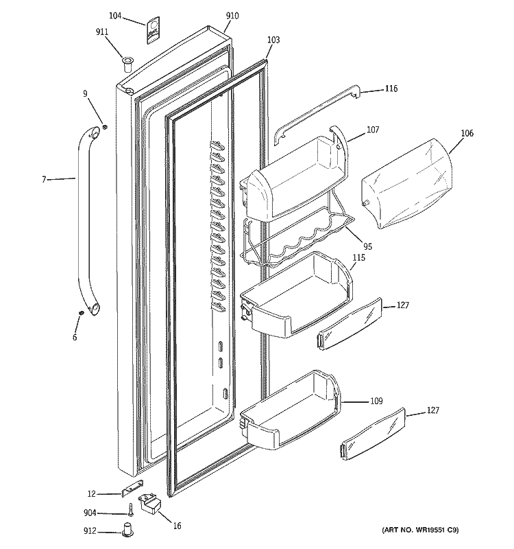 FRESH FOOD DOOR Diagram and Parts List for DSS25MSSGSS  General Electric Refrigerator