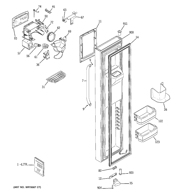 FREEZER DOOR Diagram and Parts List for DSS25MSSHSS  General Electric Refrigerator