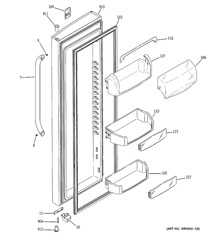 FRESH FOOD DOOR Diagram and Parts List for DSS25MSSHSS  General Electric Refrigerator