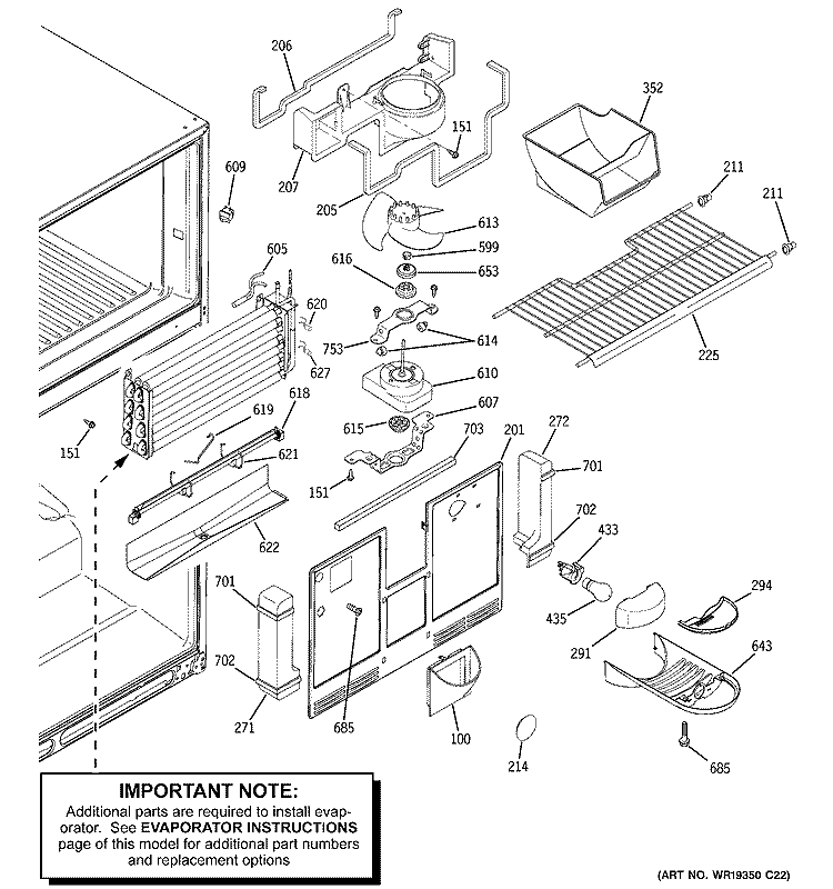 FREEZER SECTION Diagram and Parts List for GTS22KCPCRCC  General Electric Refrigerator