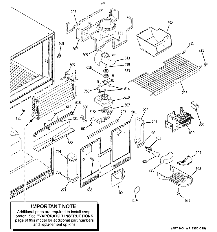 FREEZER SECTION Diagram and Parts List for GTS22KHPBRWW  General Electric Refrigerator
