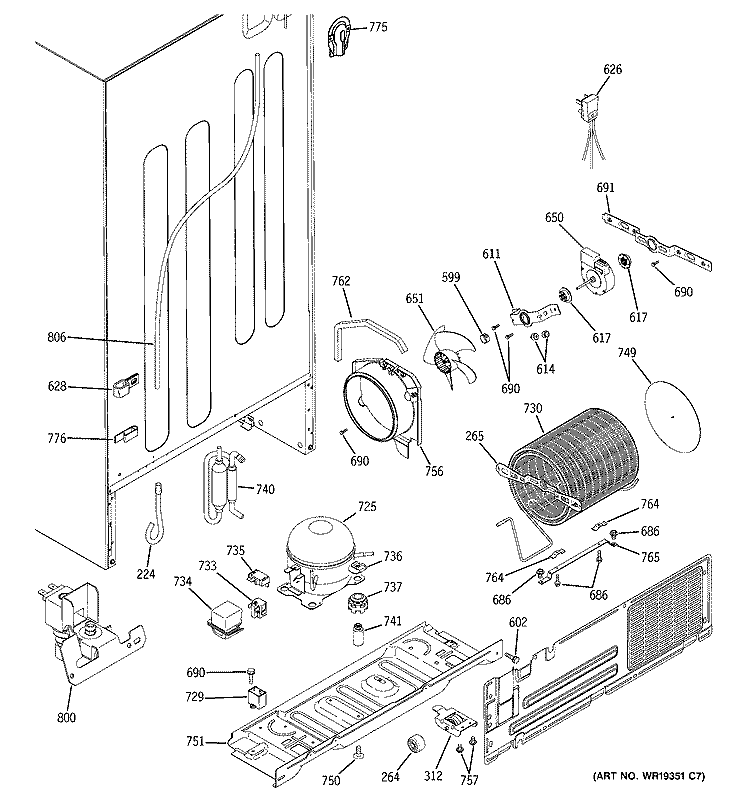 UNIT PARTS Diagram and Parts List for GTS22KHPBRWW  General Electric Refrigerator