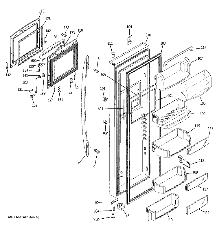 FRESH FOOD DOOR Diagram and Parts List for PSC23SHTCSS  General Electric Refrigerator