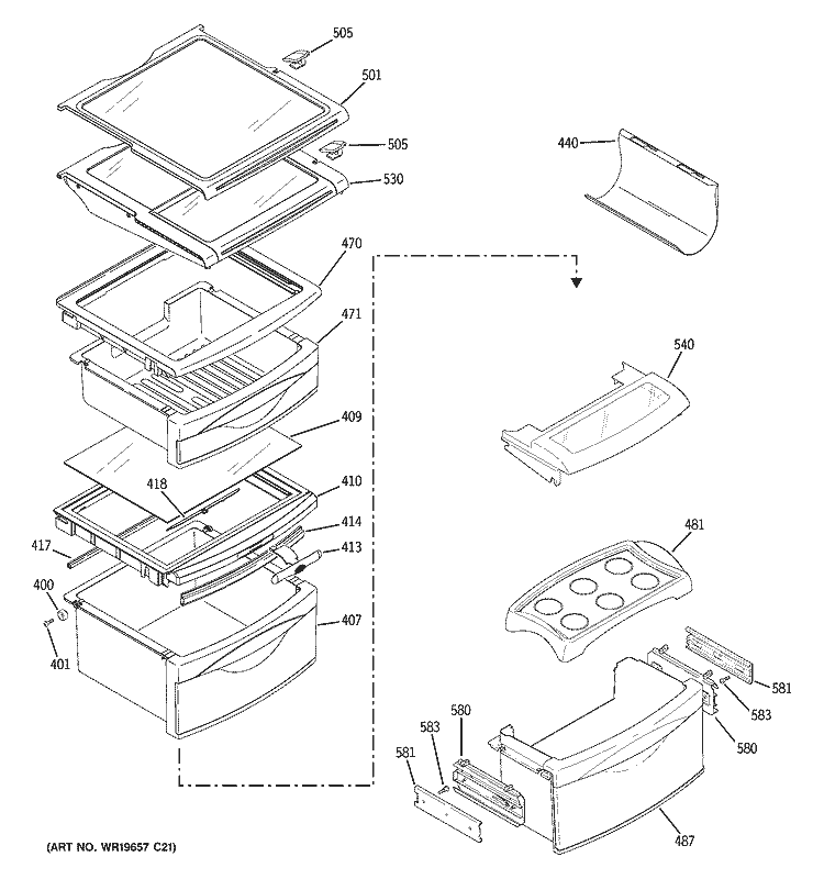 FRESH FOOD SHELVES Diagram and Parts List for PSC23SHTCSS  General Electric Refrigerator