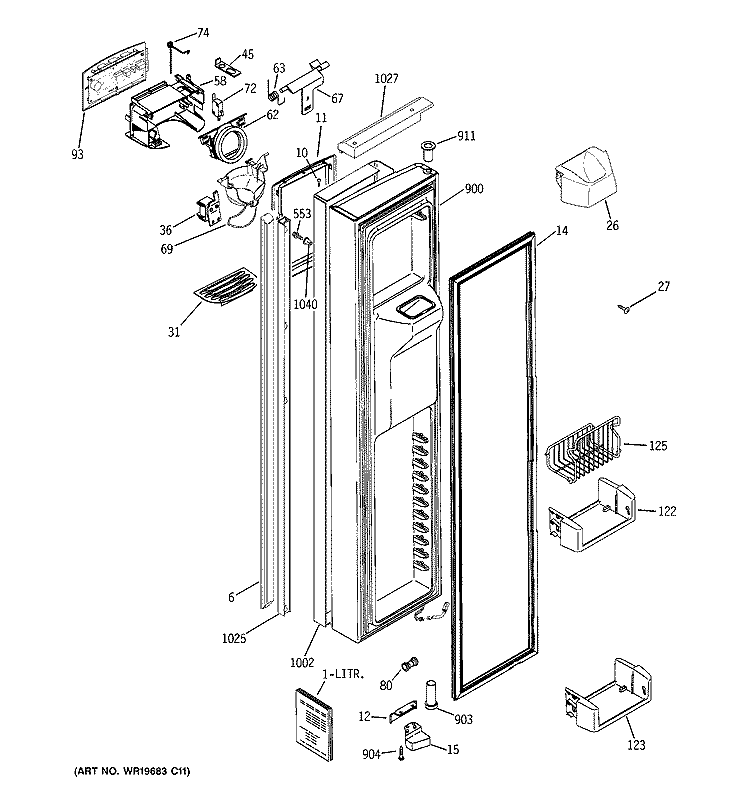 FREEZER DOOR Diagram and Parts List for PSH25PSTASV  General Electric Refrigerator