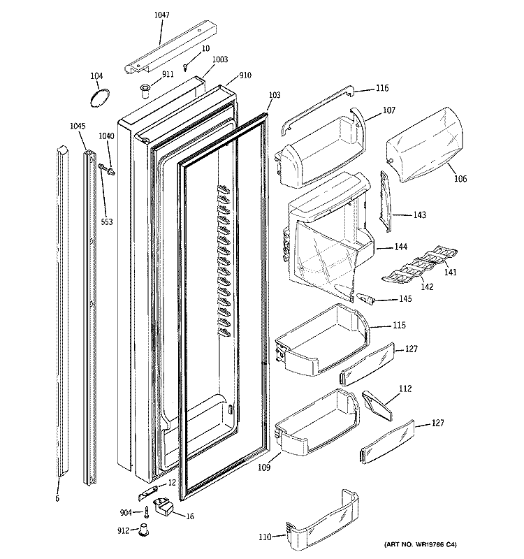 FRESH FOOD DOOR Diagram and Parts List for PSH25PSTASV  General Electric Refrigerator