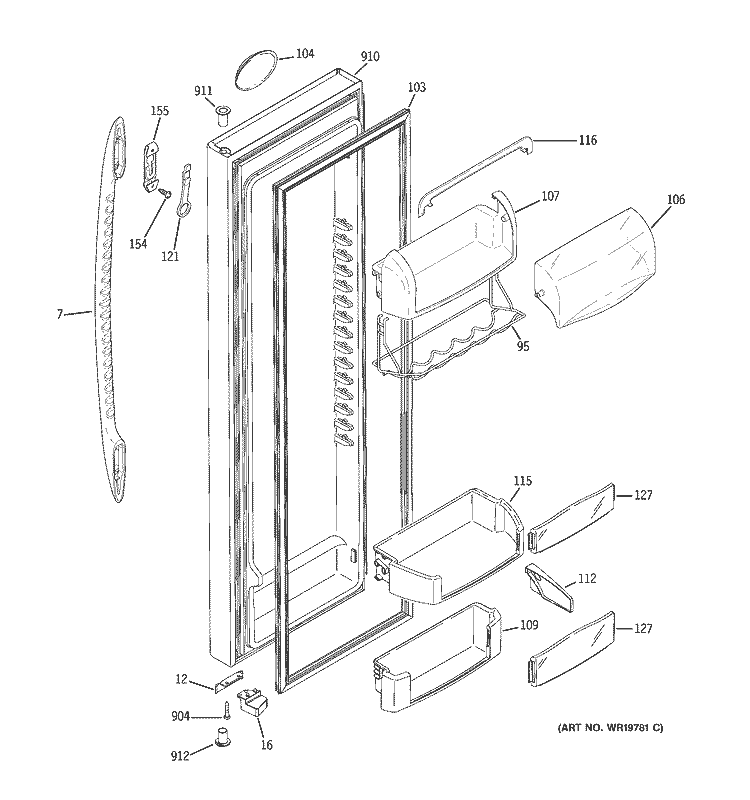 FRESH FOOD DOOR Diagram and Parts List for PSS23MGTAWW  General Electric Refrigerator