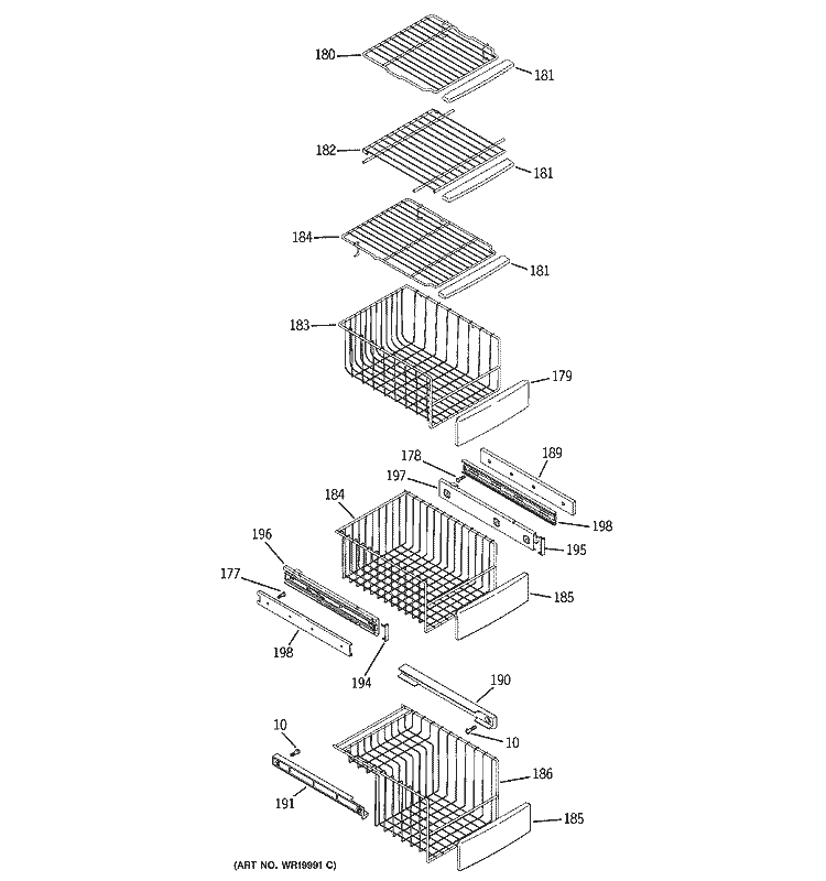 FREEZER SHELVES Diagram and Parts List for PSS26MGTCCC  General Electric Refrigerator