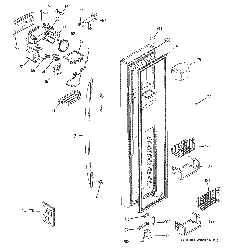 FREEZER DOOR Diagram and Parts List for ZFSB25DTASS  General Electric Refrigerator