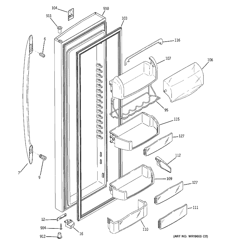 FRESH FOOD DOOR Diagram and Parts List for ZFSB25DTASS  General Electric Refrigerator