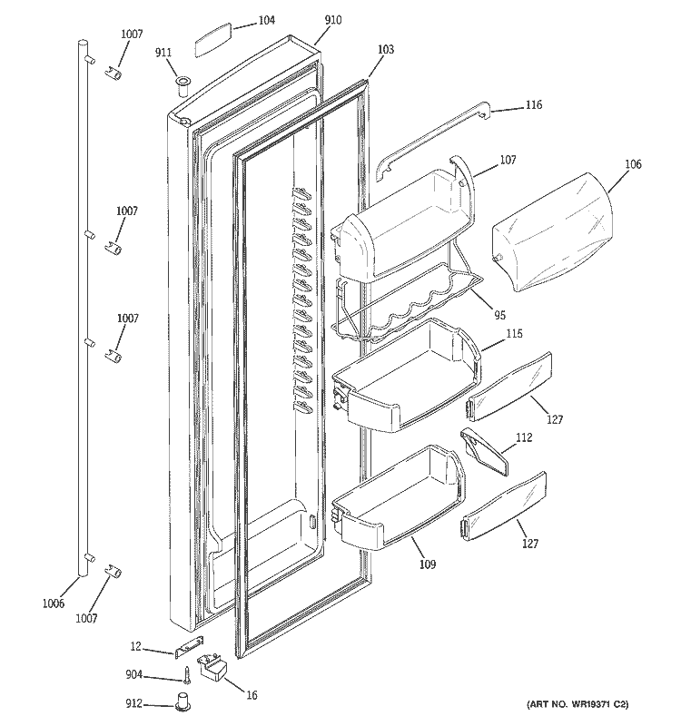 FRESH FOOD DOOR Diagram and Parts List for ZFSB26DRDSS  General Electric Refrigerator