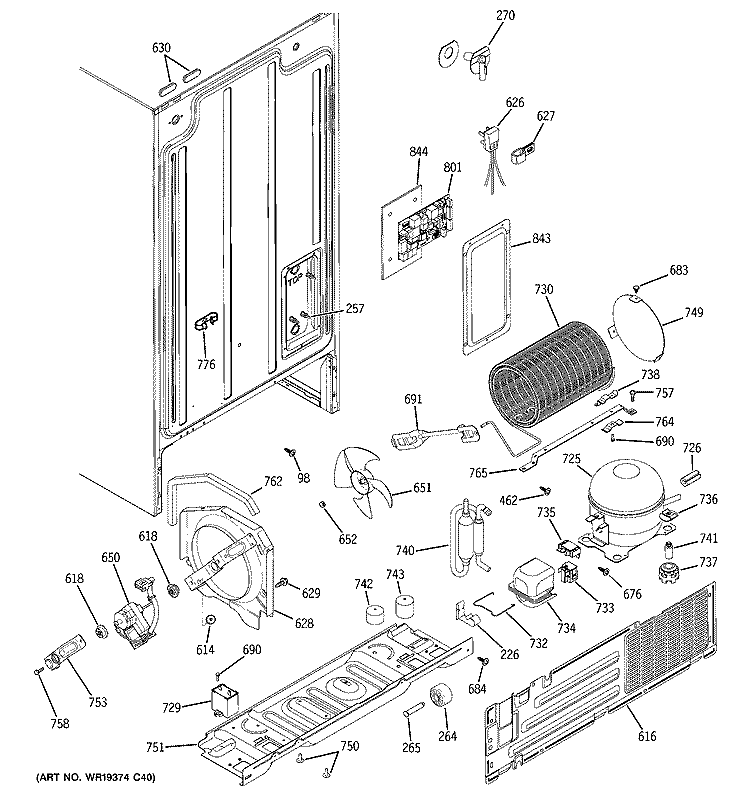 SEALED SYSTEM & MOTHER BOARD Diagram and Parts List for GSS20DBPCWW  General Electric Refrigerator