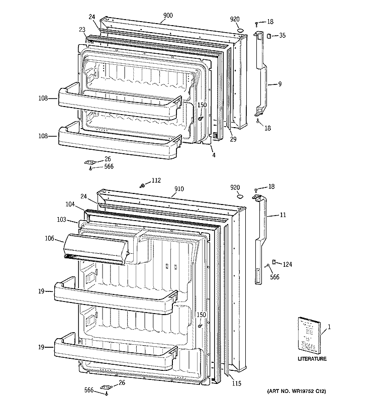 DOORS Diagram and Parts List for HTT16BBSARWW  Hotpoint Refrigerator