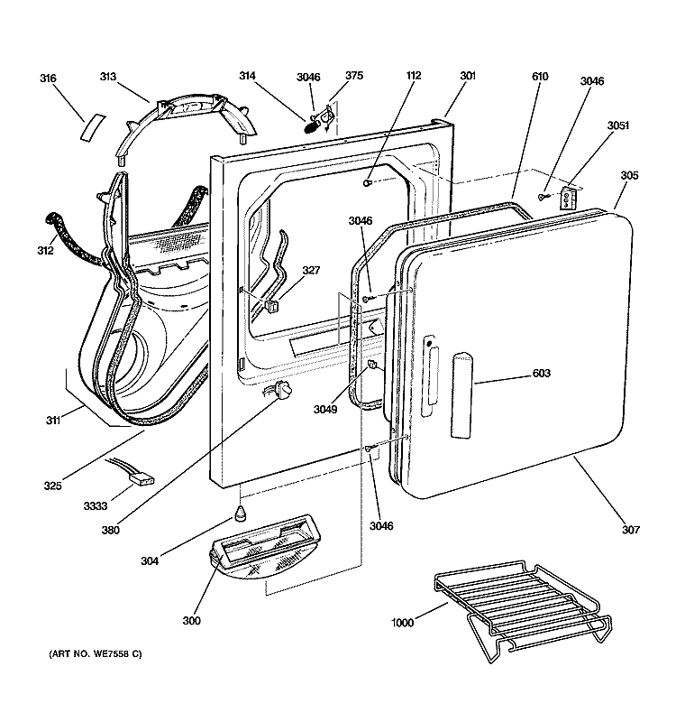 FRONT PANEL Diagram and Parts List for DPSB513EB0WW  General Electric Dryer