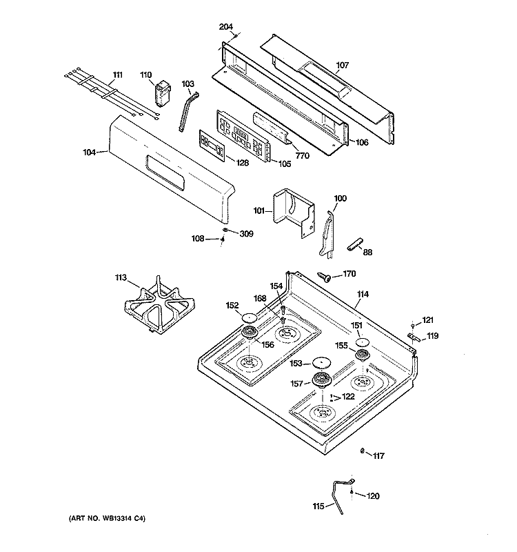 CONTROL PANEL & COOKTOP Diagram and Parts List for JGBP29WEL2WW  General Electric Range