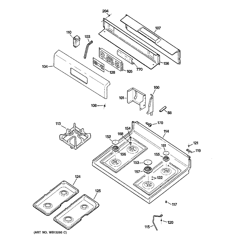 CONTROL PANEL & COOKTOP Diagram and Parts List for JGBP34WEL2WW  General Electric Range