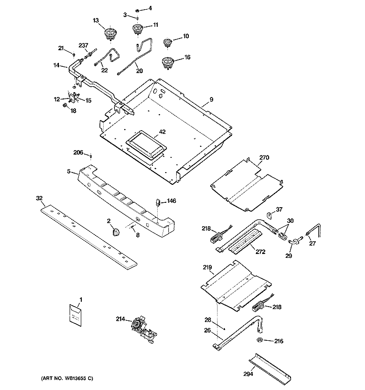 GAS & BURNER PARTS Diagram and Parts List for JGBP36SEJ4SS  General Electric Range
