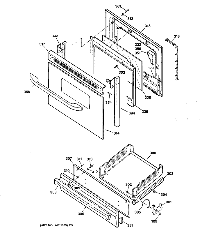 DOOR & DRAWER PARTS Diagram and Parts List for JGBS24GEK2SS  General Electric Range