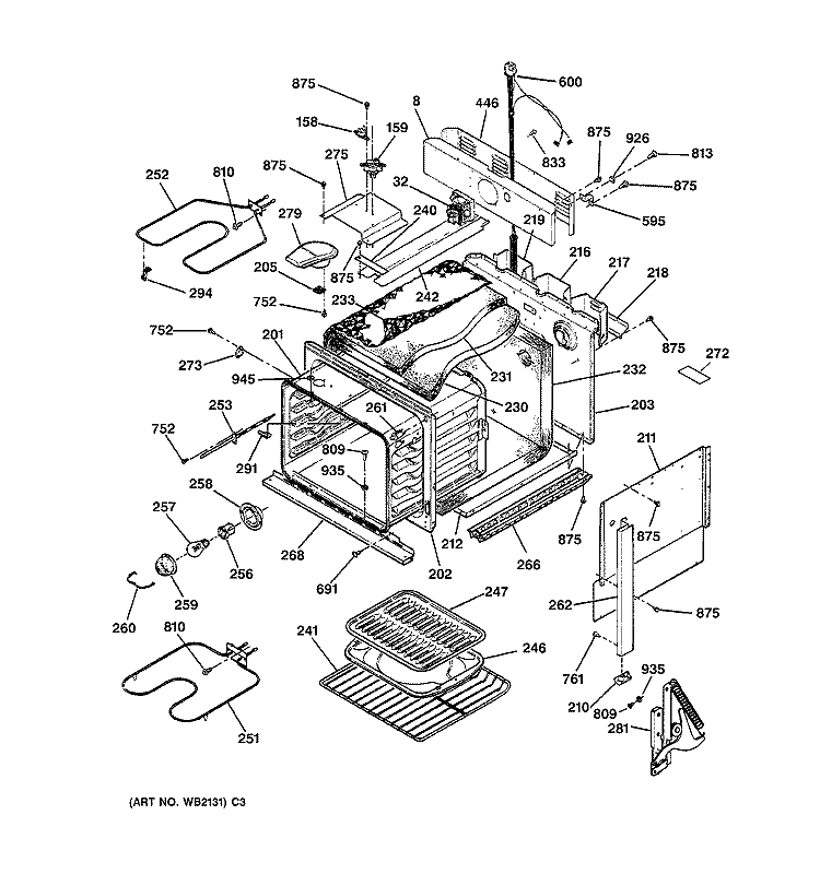 BODY PARTS Diagram and Parts List for JMP31CL1CC  General Electric Range