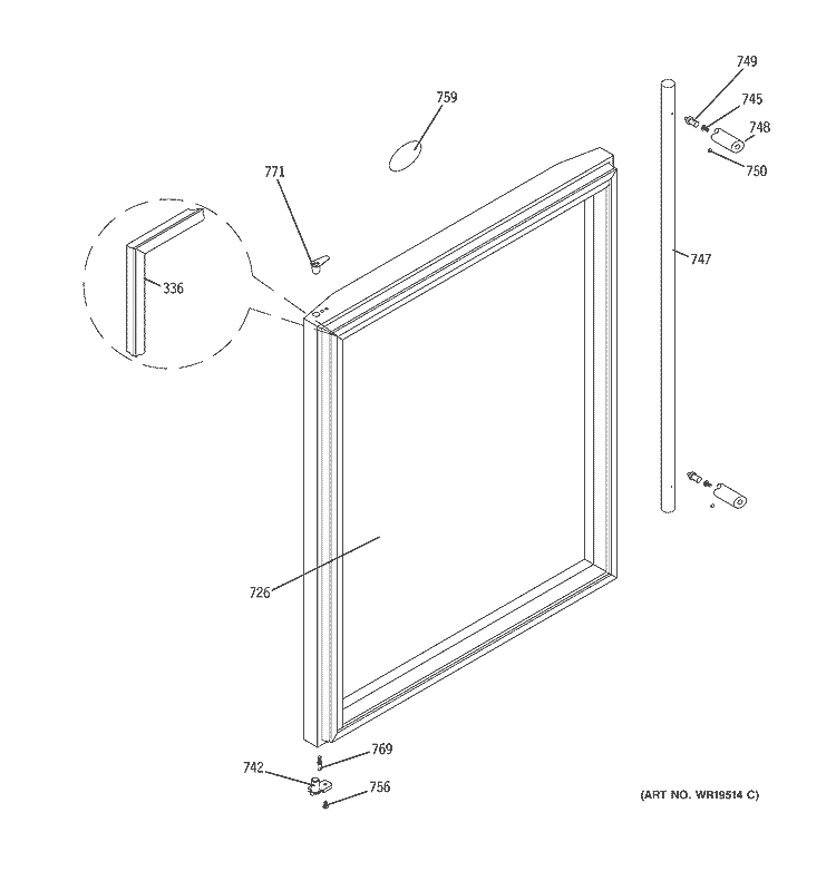 DOOR Diagram and Parts List for ZDBR240PABS  General Electric Wine and Beverage Cooler