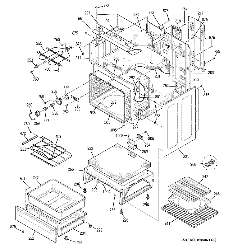 BODY PARTS Diagram and Parts List for EER3000L02BB  General Electric Range
