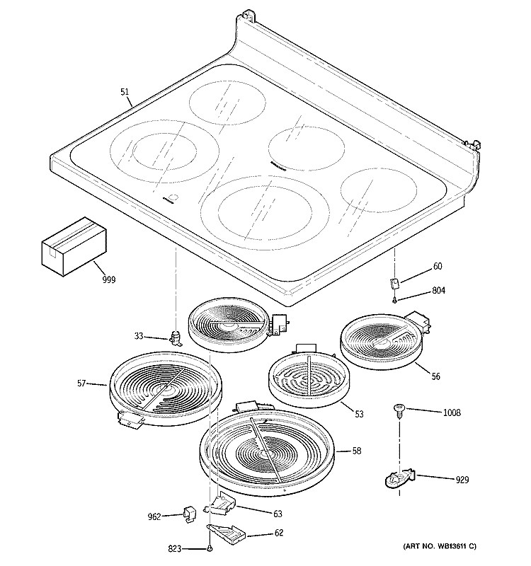 COOKTOP Diagram and Parts List for EER3001L02SS  General Electric Range