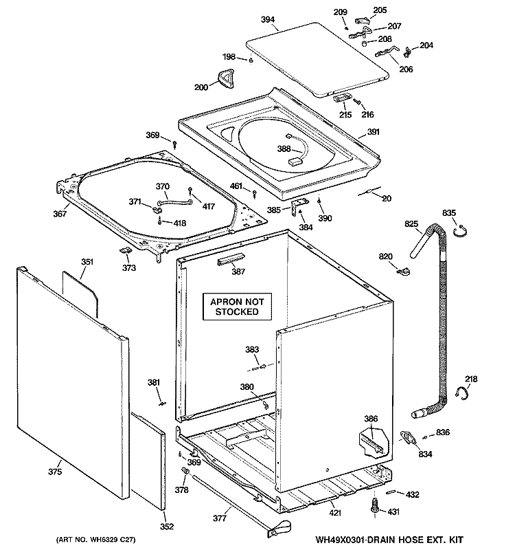 CABINET, COVER & FRONT PANEL Diagram and Parts List for GHDRE527H0WW  General Electric Washer