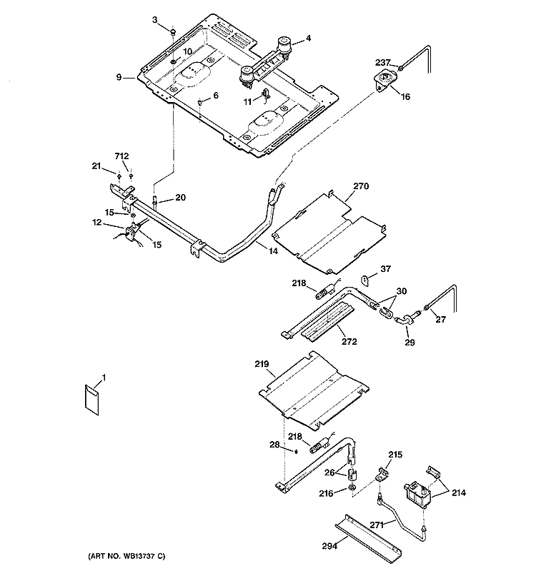 GAS & BURNER PARTS Diagram and Parts List for JGBP26CEH6CC  General Electric Range
