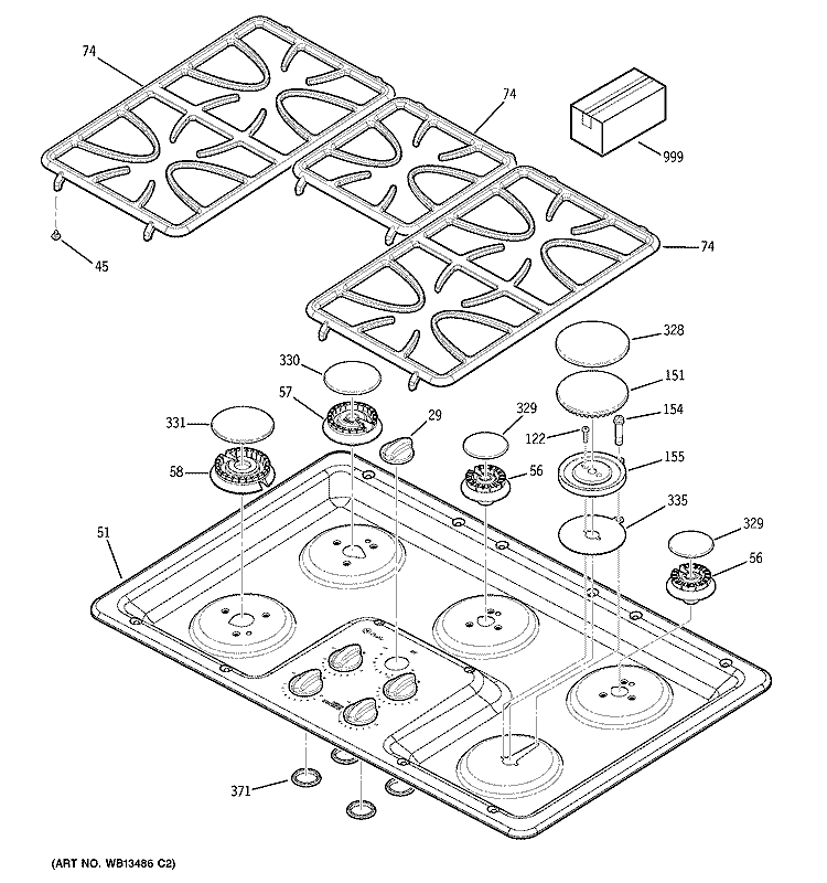 CONTROL PANEL & COOKTOP Diagram and Parts List for JGP963BEK2BB  General Electric Cooktop