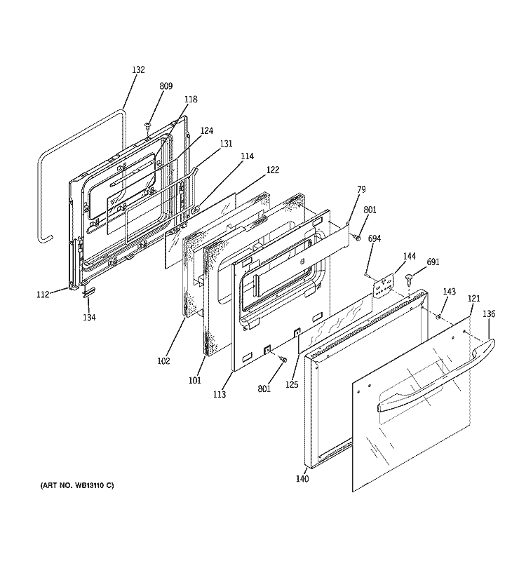 DOOR Diagram and Parts List for JRP20BJ1BB  General Electric Wall Oven