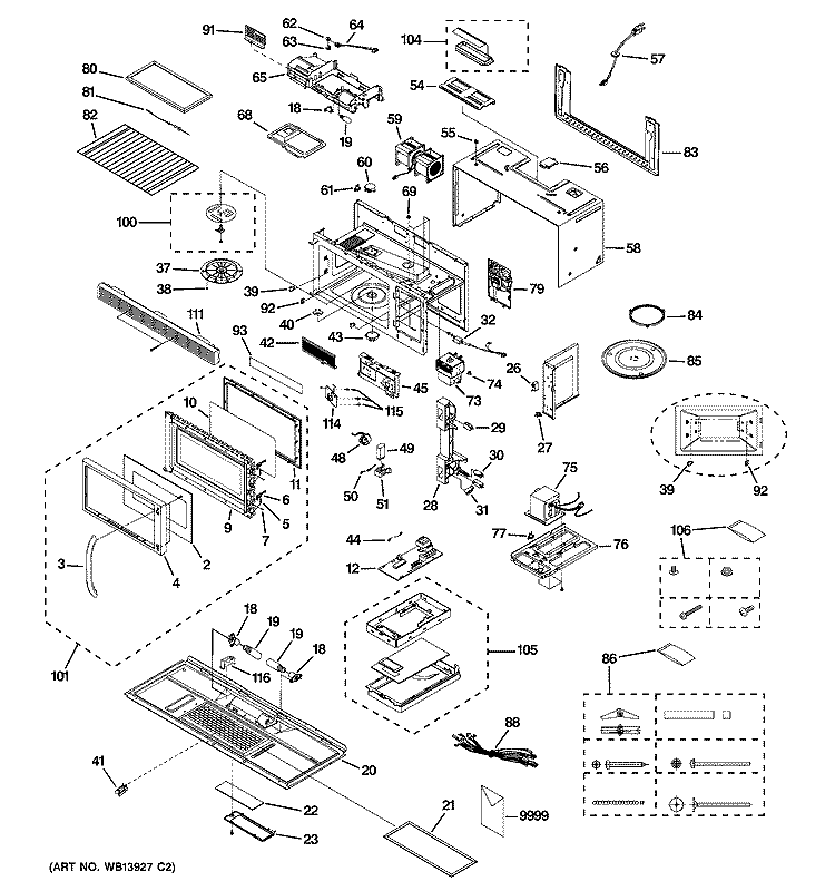 MICROWAVE Diagram and Parts List for JVM1660CH04  General Electric Microwave