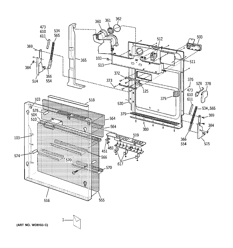 DOOR ASSEMBLY Diagram and Parts List for ZBD7005G04II  General Electric Dishwasher
