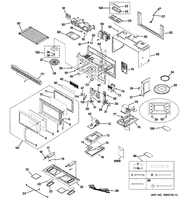 MICROWAVE Diagram and Parts List for JVM1443LK01  General Electric Microwave