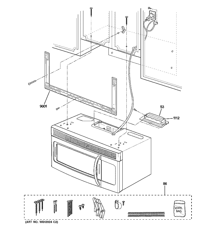 INSTALLATION PARTS Diagram and Parts List for HVM1540DM1BB  General Electric Microwave