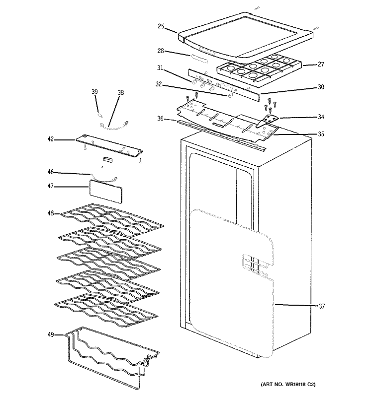 CABINET Diagram and Parts List for PWR04FANBBS  General Electric Refrigerator