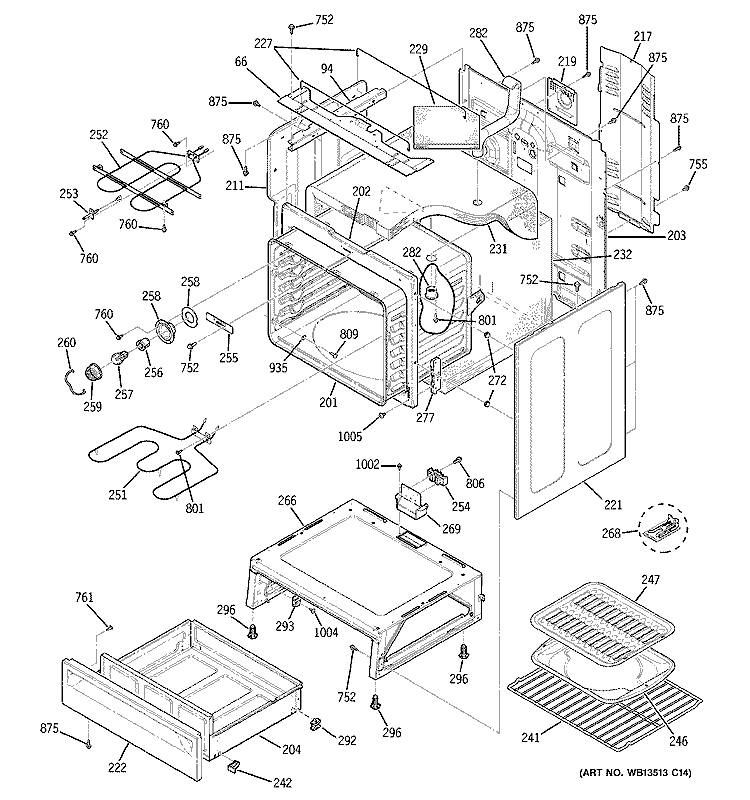 BODY PARTS Diagram and Parts List for JBP80TK4WW  General Electric Range