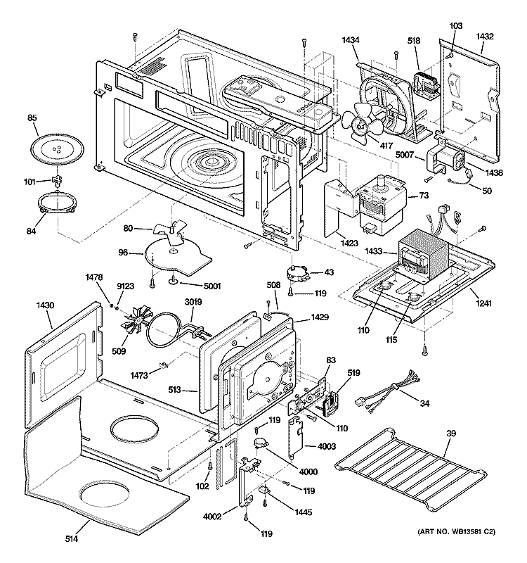 INTERIOR PARTS 1 Diagram and Parts List for JVM1790SK01  General Electric Microwave