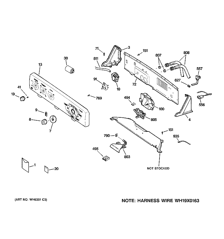 CONTROLS & BACKSPLASH Diagram and Parts List for WCSR2090G1WW  General Electric Washer