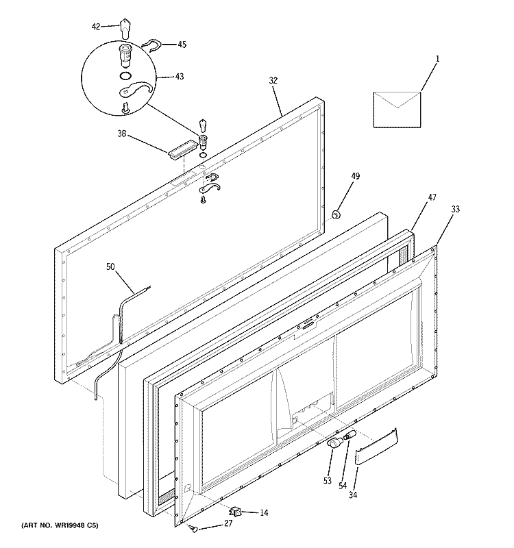 FREEZER DOOR Diagram and Parts List for FCM15DPGWH  General Electric Freezer
