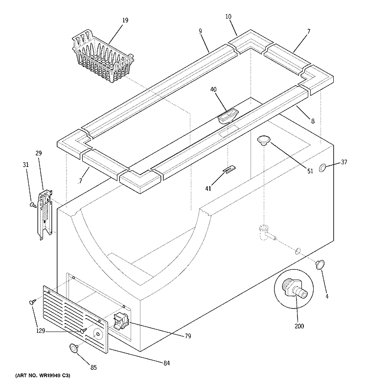 CABINET Diagram and Parts List for FCM20DTAWH  General Electric Freezer