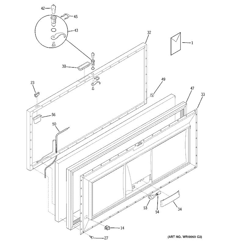 FREEZER DOOR Diagram and Parts List for FCM25DSCWH  General Electric Freezer