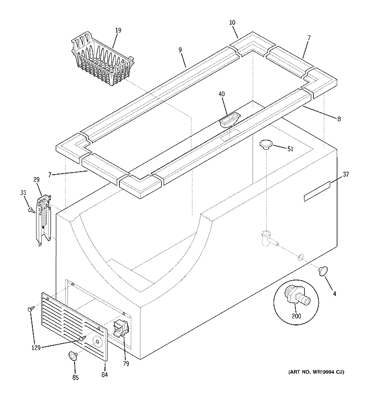 CABINET Diagram and Parts List for FCM25DSCWH  General Electric Freezer