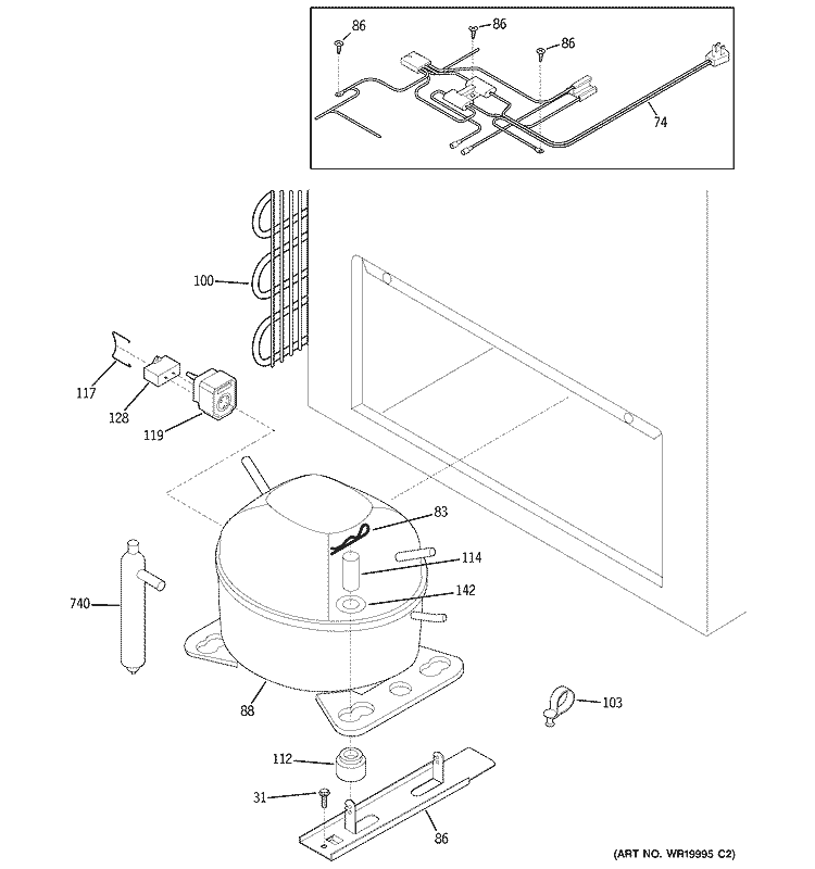 UNIT PARTS Diagram and Parts List for FCM25DSCWH  General Electric Freezer