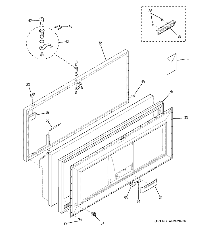 FREEZER DOOR Diagram and Parts List for FCM25DTBWH  General Electric Freezer