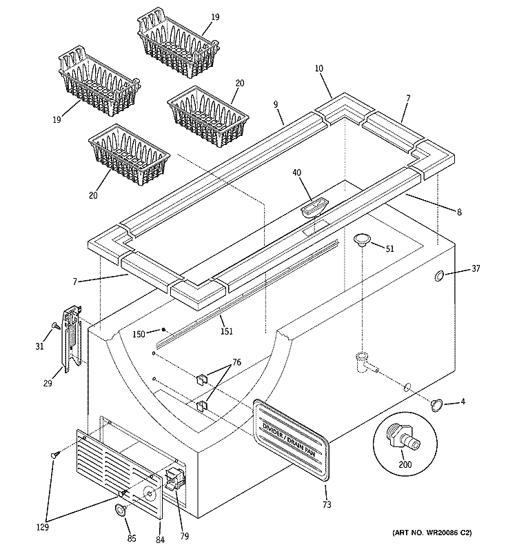 CABINET Diagram and Parts List for FCM25DTBWH  General Electric Freezer