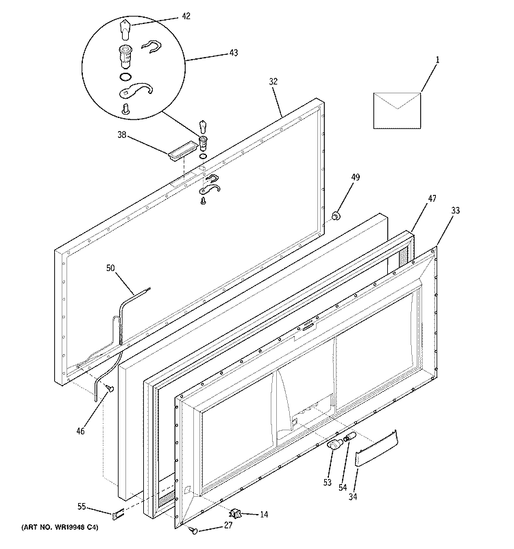 FREEZER DOOR Diagram and Parts List for FCM9DTAWH  General Electric Freezer