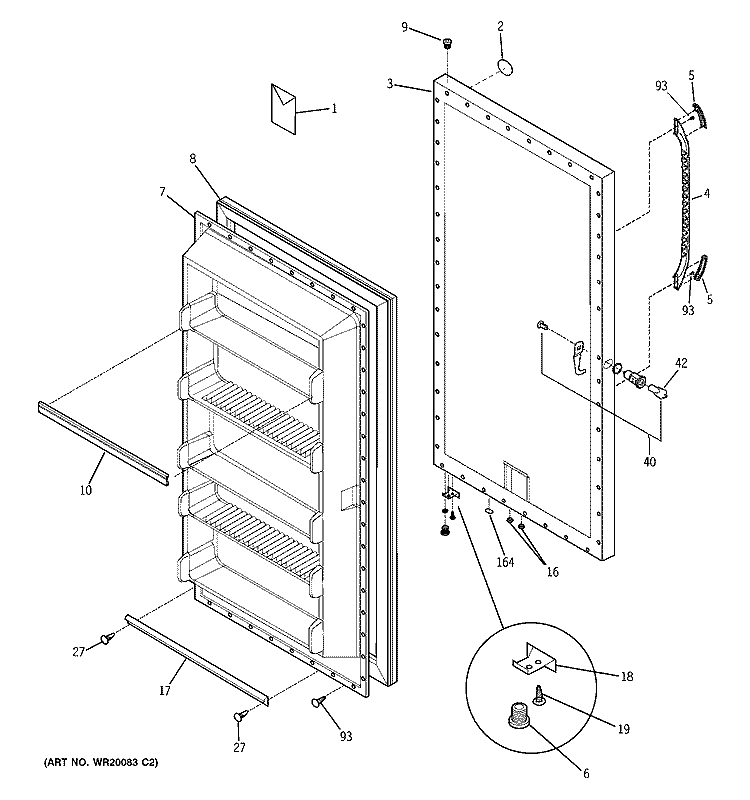 FREEZER DOOR Diagram and Parts List for FUM21DTARWH  General Electric Freezer