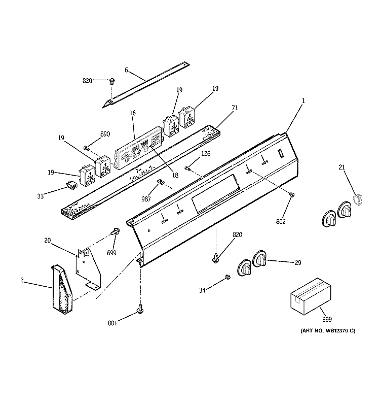 CONTROL PANEL Diagram and Parts List for JDS26BD1CT  General Electric Range